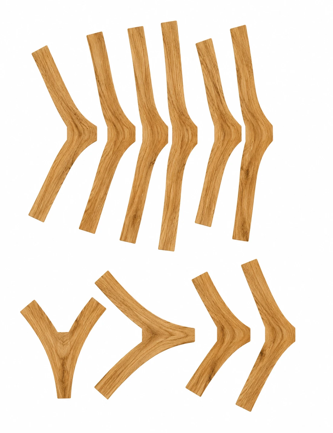 Estudio constructivo del San Juan Nepomuceno · Representación de piezas curvas de madera estudiadas para la estructura del navío.