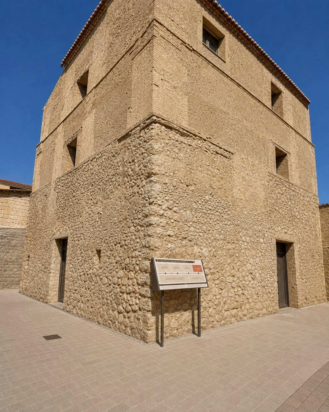 Propuesta de musealización del Pósito de Huétor Tájar · Render orientativo de la señalética exterior junto al Pósito.