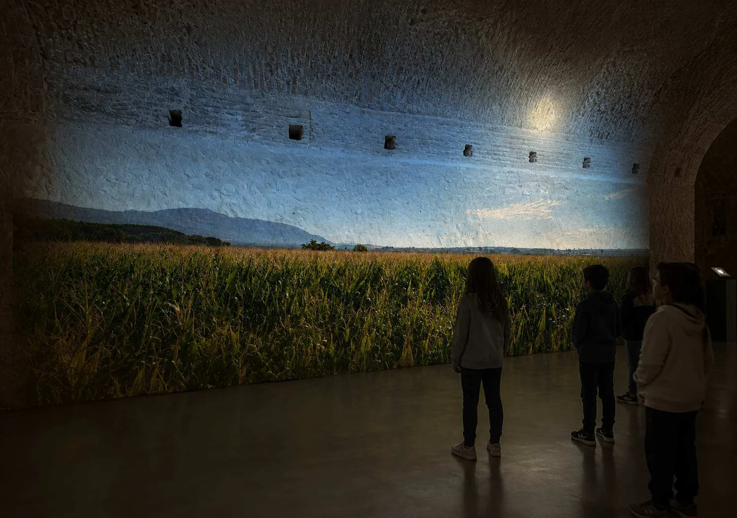 Propuesta de musealización del Pósito de Huétor Tájar · Propuesta de proyección inmersiva «Tierra, grano y memoria».